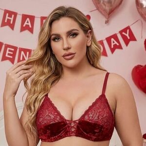 ELLA LUST plus size women's sexy crushed velvet mesh lace-up bra